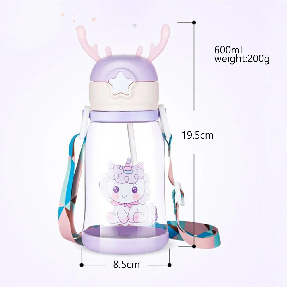 600ml Antler Creative Cartoon Baby Feeding Cups Portable Kids Sippy Cup Leakproof Water Bottles Children's  Drinkware