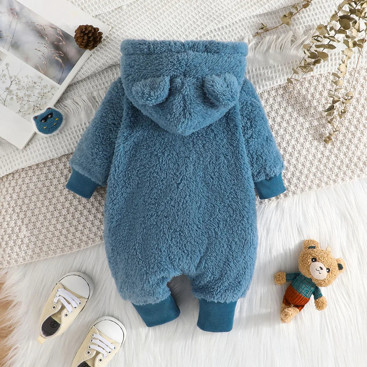 Newborn Baby Clothes 1 to 18 Months Cartoon Cute Bear Onesies For Baby Girl Boy Long Sleeve Hoodie Warm Winter Infant Romper