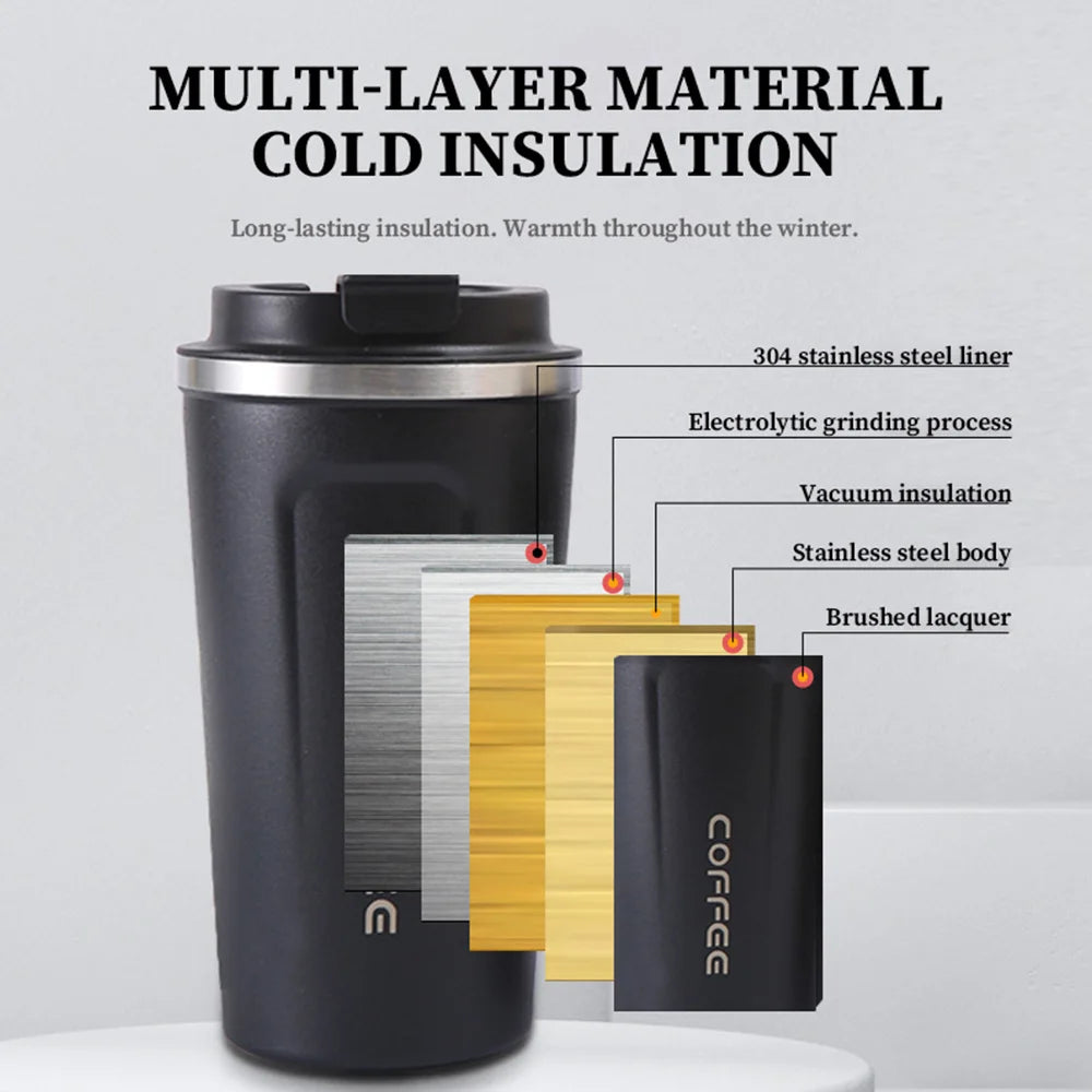 380ML/510ML Travel Coffee Mug Stainless Steel Thermal Mug Leakproof Tea Coffee Cup Car Vacuum Flasks Portable Insulated Bottles