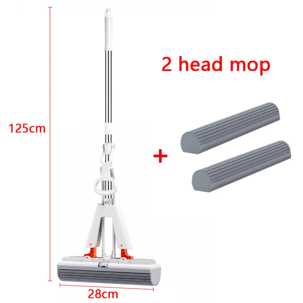 Squeezed Self Draining Rubber Cotton Mop Hand Free Magic Self-Cleaning Flat Mop Reusable Sponge Household Floor Cleaning Tool