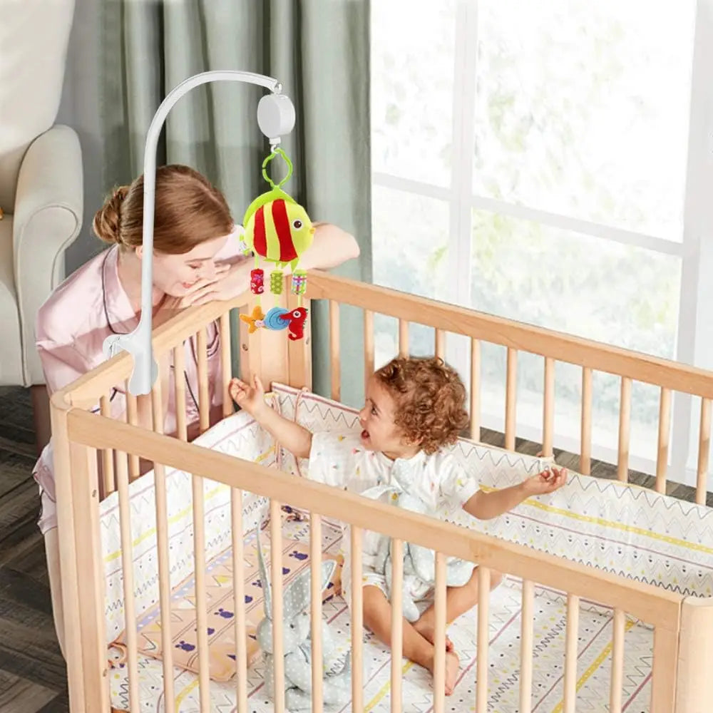 Baby Crib Mobile Bed Bell Rattle Holder 0-12 Months 360° Rotary Carousel Bracket+Music Box