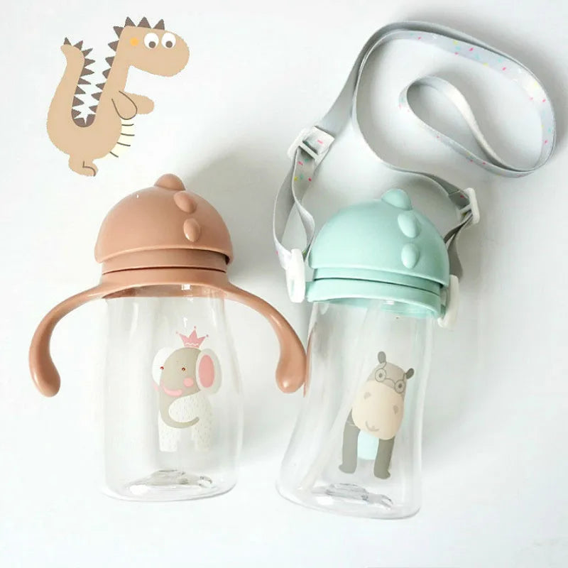 Kids Children Cartoon Animal School Drinking Water Straw Bottle Gravity Ball Straw Baby Cup with Shoulder Strap Water Bottle