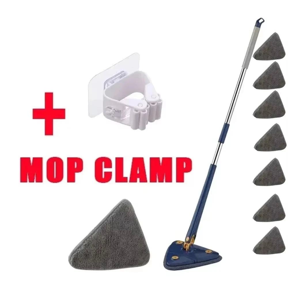 Mop Set 360° Rotatable Telescopic Adjustable Triangular Cleaning Pads Heads MicrofibreSuitable All Floor Types for Wet Dry Use