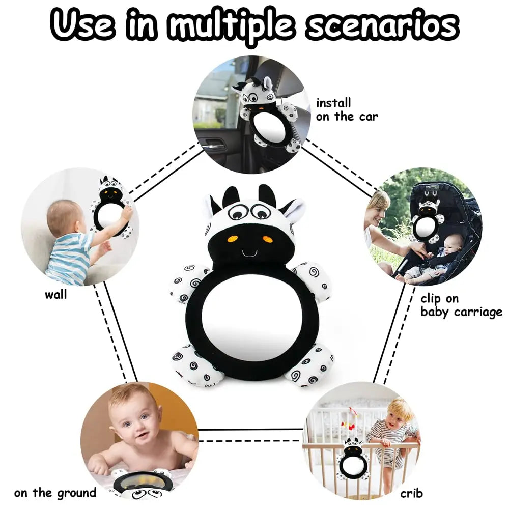 Baby Mirror Toys Multi-Function High Contrast Black and White Baby Toy Infant Soft Mirror Tummy Time Easy to Install Infant Toys