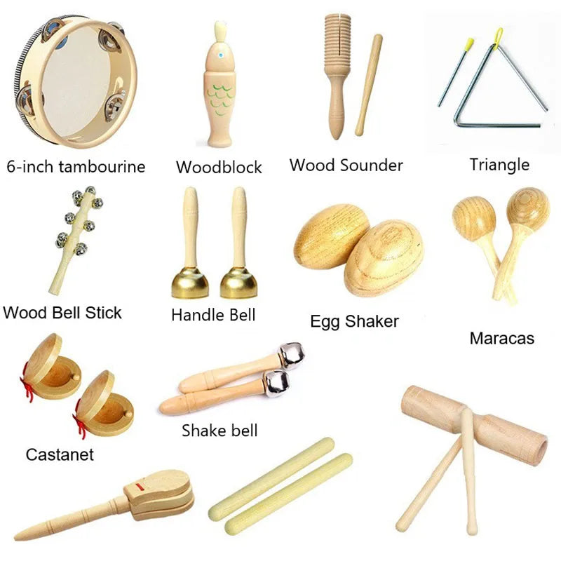 Wooden Musical Instruments for Children Montessori Educational Toy Natural Wood Music Instruments Set for Newborn Babies 0 12M