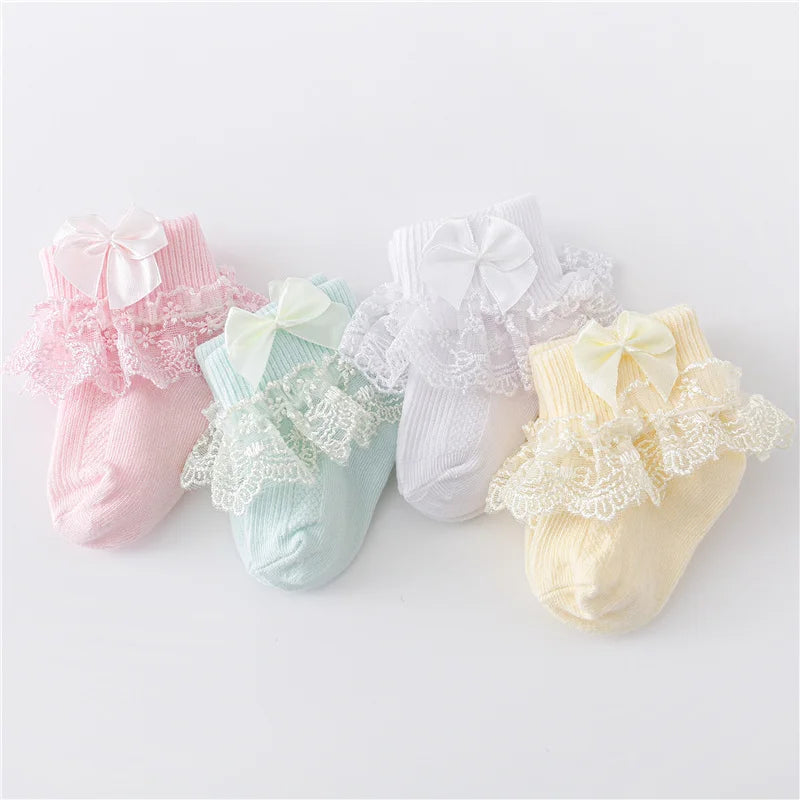 0-24Month Newborn Baby Socks For Girls Cotton Lace Infant Girls Sock Princess Bow Toddler Baby Girls Socks Spring