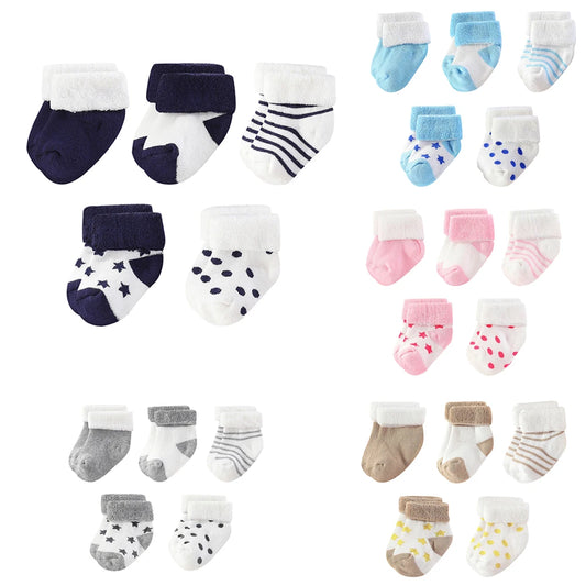 Kiddiezoom 5 Pairs/Set Four Seasons 0-12Months Fashion Newborn Baby Boy Girl Socks 100%Cotton Soft Infant Accessories