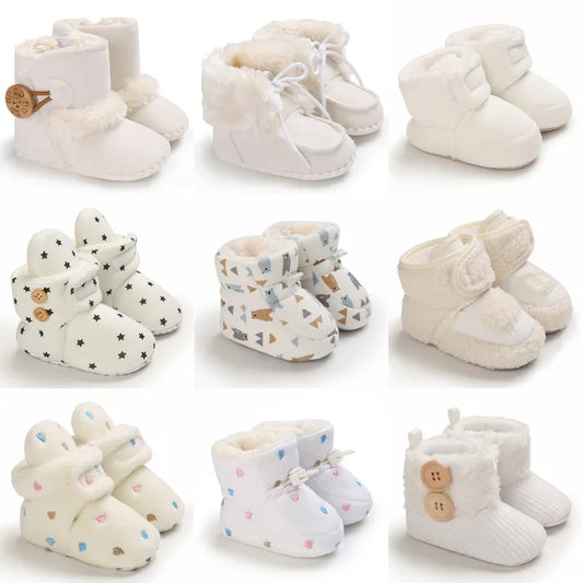 Baby Autumn Winter Boots Baby Girl Boys Winter Warm Shoes Solid Fashion Toddler Fuzzy Balls First Walkers Kid Shoes 0-18M