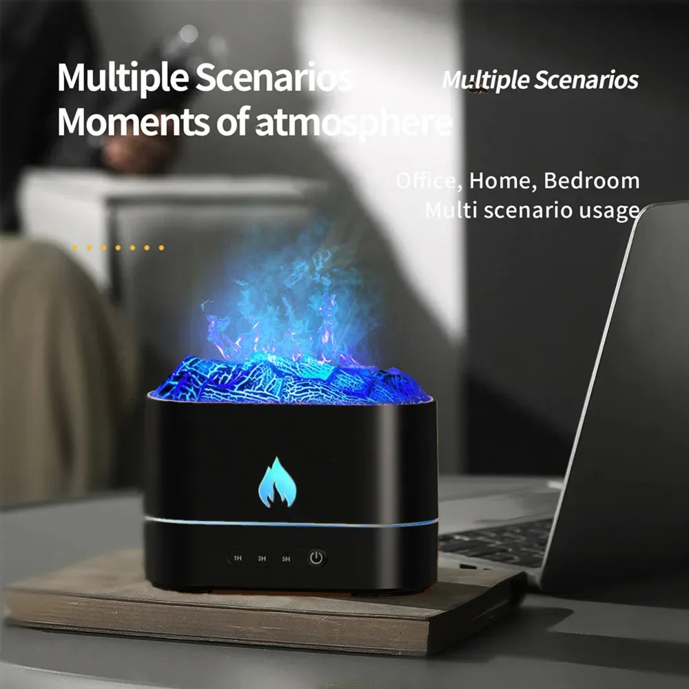 New 250ml Simulated Volcano Air Humidifier Colorful Fire Flame Light Timer Waterless Auto-Off Essential Oil Aroma Diffuser Home