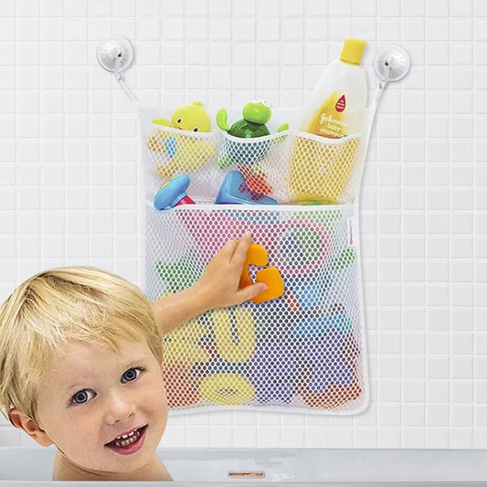 Baby Shower Bath Toys White Baby Kids Toy Storage Mesh with Strong Suction Cups Toy Bag Net Bathroom Organizer for Kids Toddlers