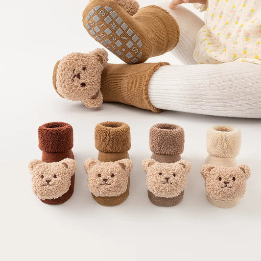 New Cute Cartoon Bear Baby Socks For Boys Girls Winter Soft Cotton Anti Slip Solid Newborn Toddler Sock Kids Thicken Socken