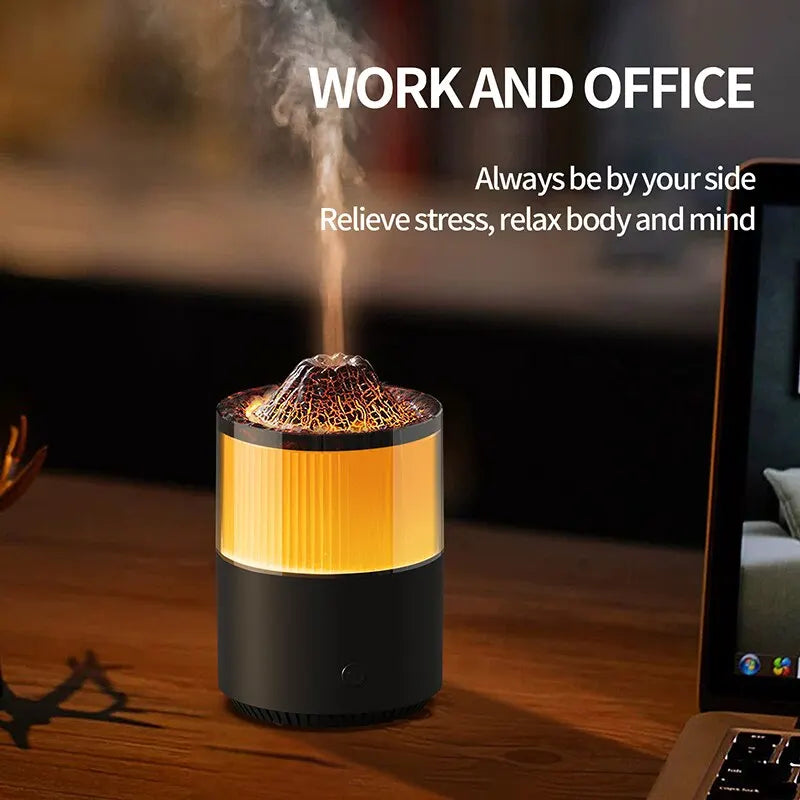 Humidifier New Cool Flame Lamp Colorful Small Mini Silent Desktop Ambient Lamp Volcano Humidifier Aromatherapy Machine