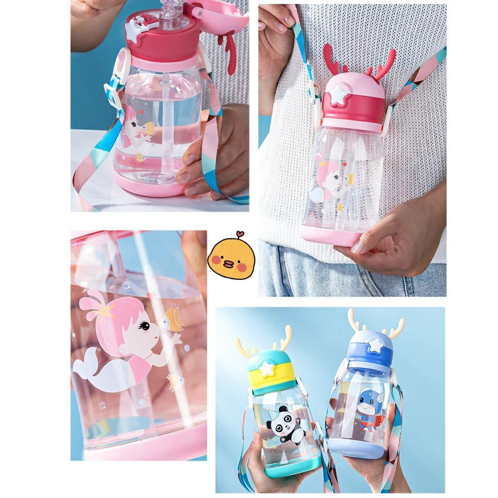 600ml Antler Creative Cartoon Baby Feeding Cups Portable Kids Sippy Cup Leakproof Water Bottles Children's  Drinkware