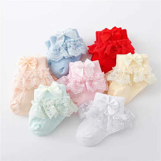 0-24Month Newborn Baby Socks For Girls Cotton Lace Infant Girls Sock Princess Bow Toddler Baby Girls Socks Spring
