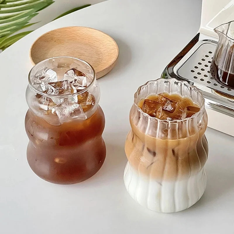 Ins Glass Cup Heat-resistant Tumbler Drinkware Transparent Tea Juice Milk Coffee Mug Home Water Glasses Stripe Mug 410/650/530ml
