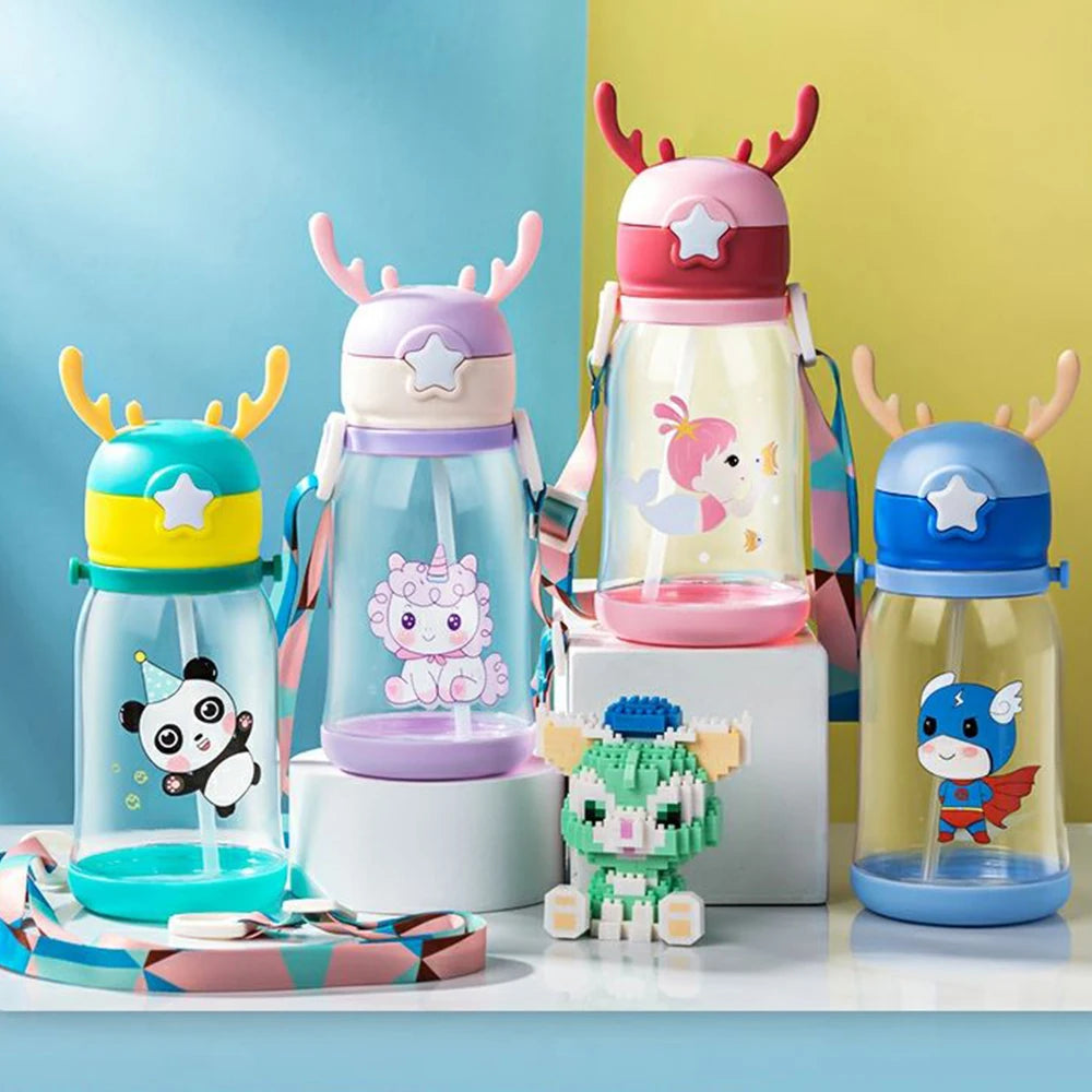 600ml Antler Creative Cartoon Baby Feeding Cups Portable Kids Sippy Cup Leakproof Water Bottles Children's  Drinkware