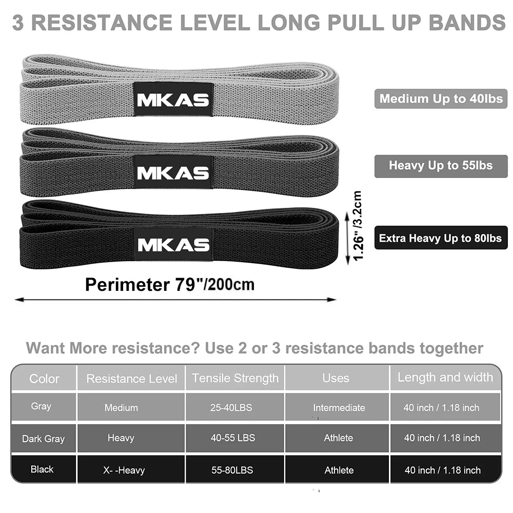 MKAS Long Resistance Loop Band Set Unisex Fitness Yoga Elastic Bands Hip Circle Thigh Squat Band Workout Gym Equipment for Home