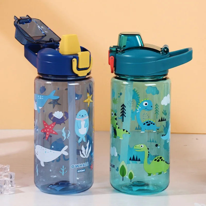 600Ml Kids Sippy Cup Water Bottles Creative Cartoon Special Anti-falling Water Bottle for School in Summer Portable Water Cup