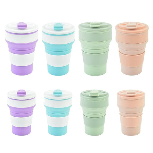350ML/500ML Silicone Folding Cup Collapsible Mug With Cover Coffee Travel Outdoors Portable Water Drinking Tea Cups