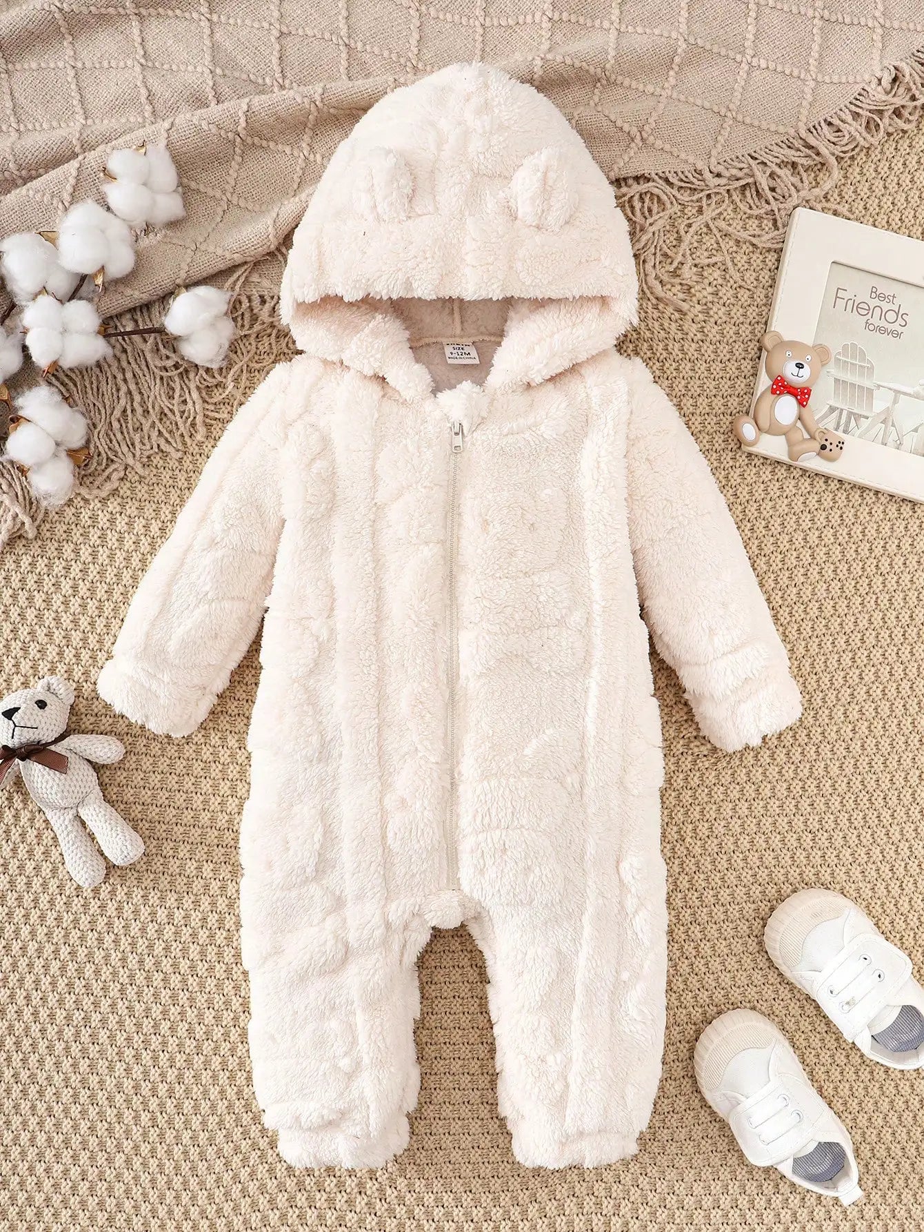 Baby Girl Baby Boy Baby Cute Soft Comfortable Fluffy Long Sleeve Hooded Romper Fall Winter