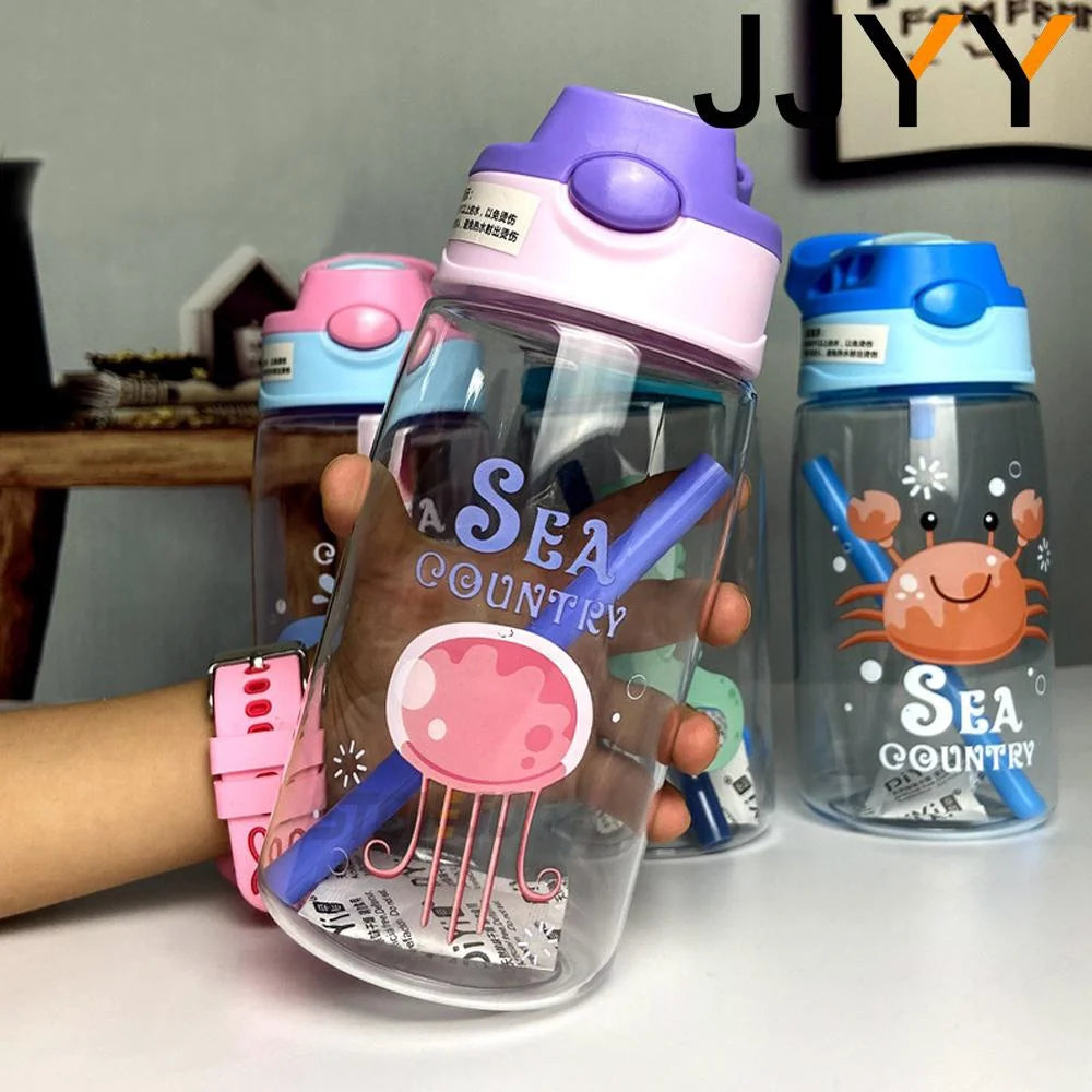 1PC Kids Water Sippy Cup Kids Water Bottle with Straw and Handle Portable Drinking Bottle Cup Children