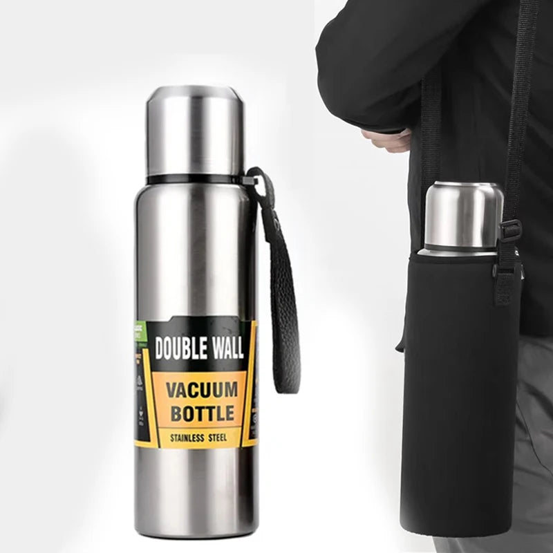 500/1000/1500ml Stainless Steel Thermos Large Capacity Vacuum Flask Portable Insulated Tumbler with Rope Thermo Bottle