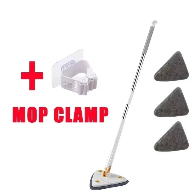 Mop Set 360° Rotatable Telescopic Adjustable Triangular Cleaning Pads Heads MicrofibreSuitable All Floor Types for Wet Dry Use