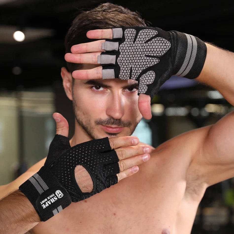 WorthWhile Half Finger Gym Fitness Gloves with Wrist Wrap Support