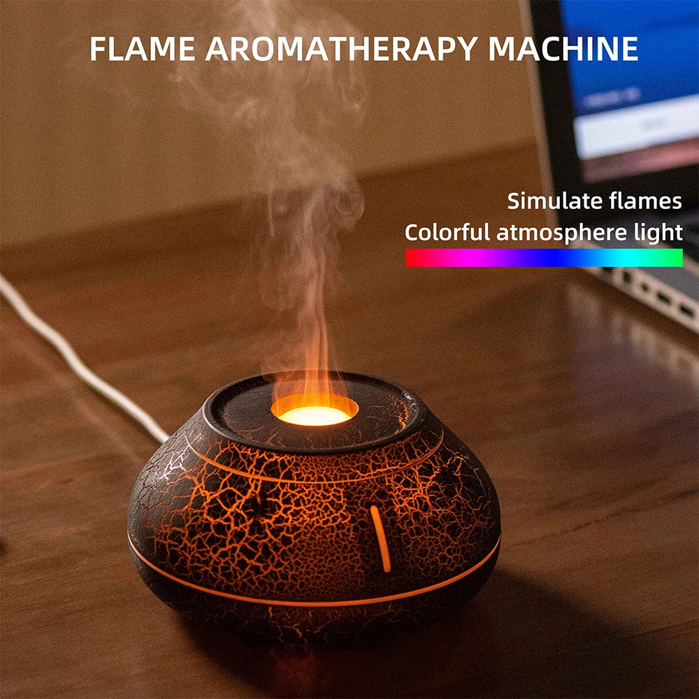 Flame Air Humidifier Mini Volcano Fire Lava Aroma Diffuser Essential Oil Ultrasonic Cool Mist Maker Fogger Led Lamp Difusor