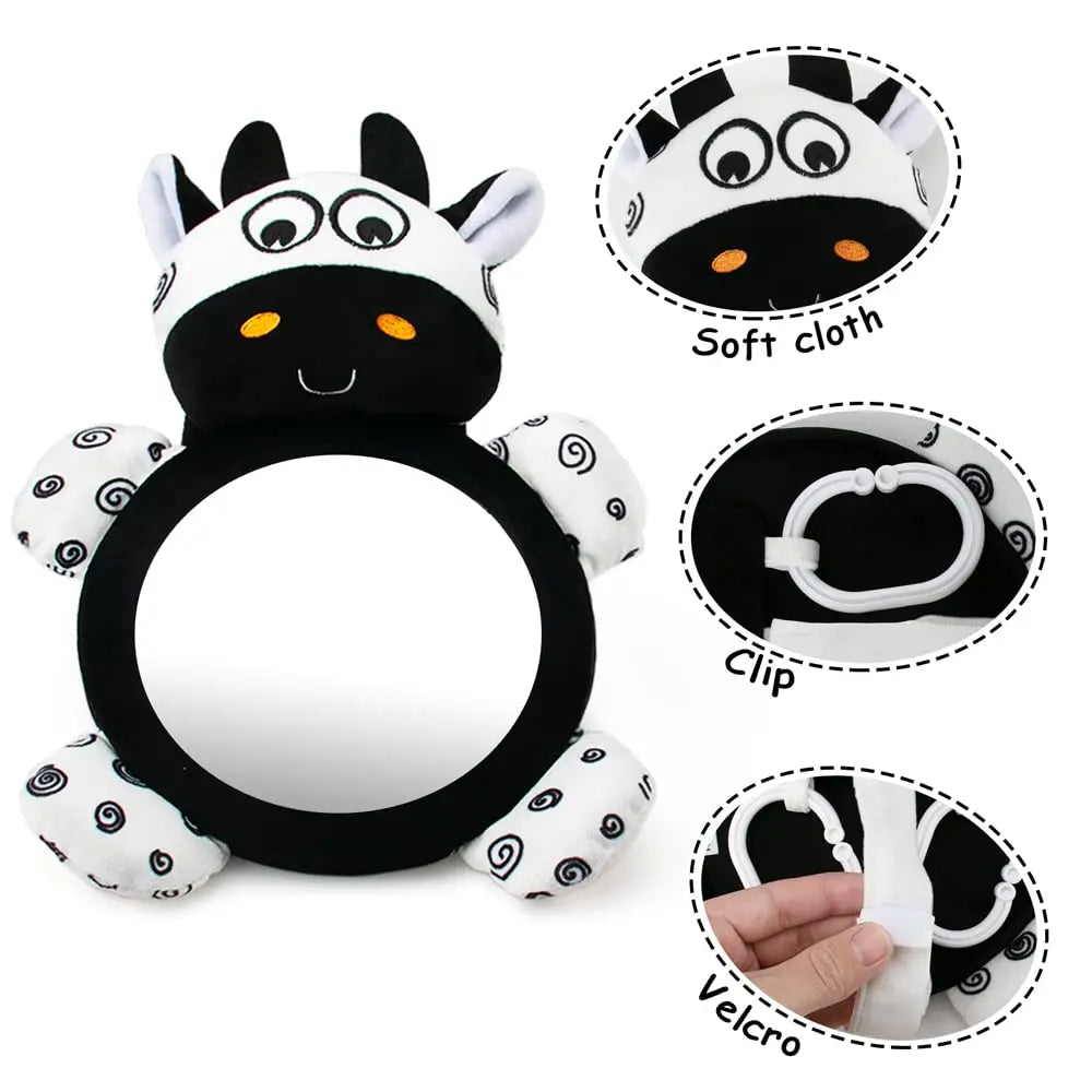 Baby Mirror Toys Multi-Function High Contrast Black and White Baby Toy Infant Soft Mirror Tummy Time Easy to Install Infant Toys