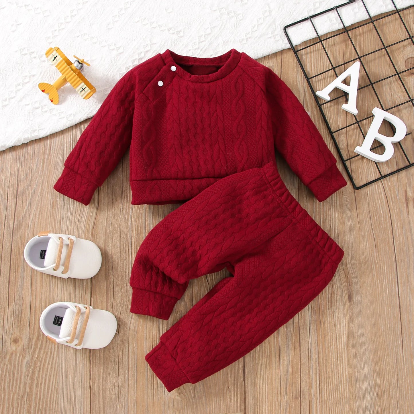 Newborn Baby Girl Boy Clothes Set Solid Color Long Sleeves Top + Pants 2PCS Costume Leisure Sport Spring and Autumn Costume Suit