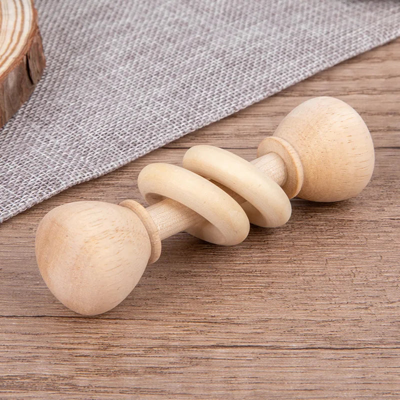 4 Pieces Wooden Baby Rattle Toy