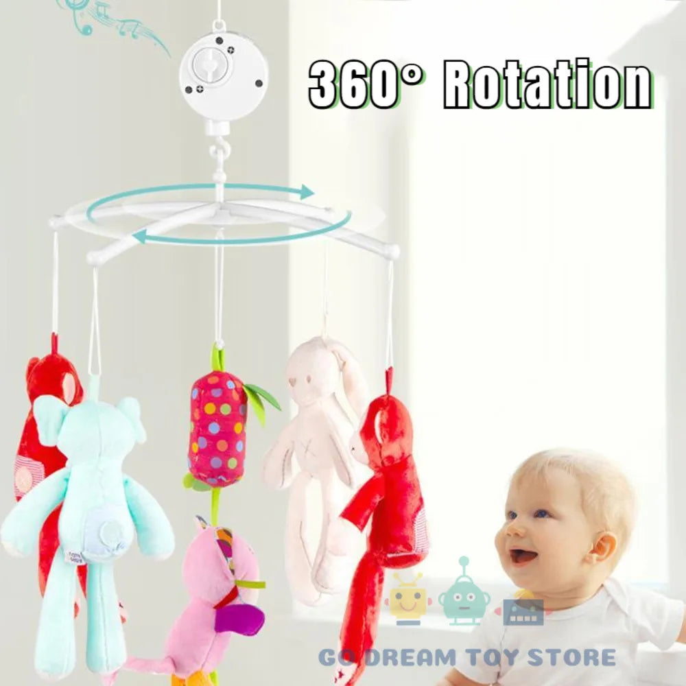 Baby Crib Mobile Bed Bell Rattle Holder 0-12 Months 360° Rotary Carousel Bracket+Music Box