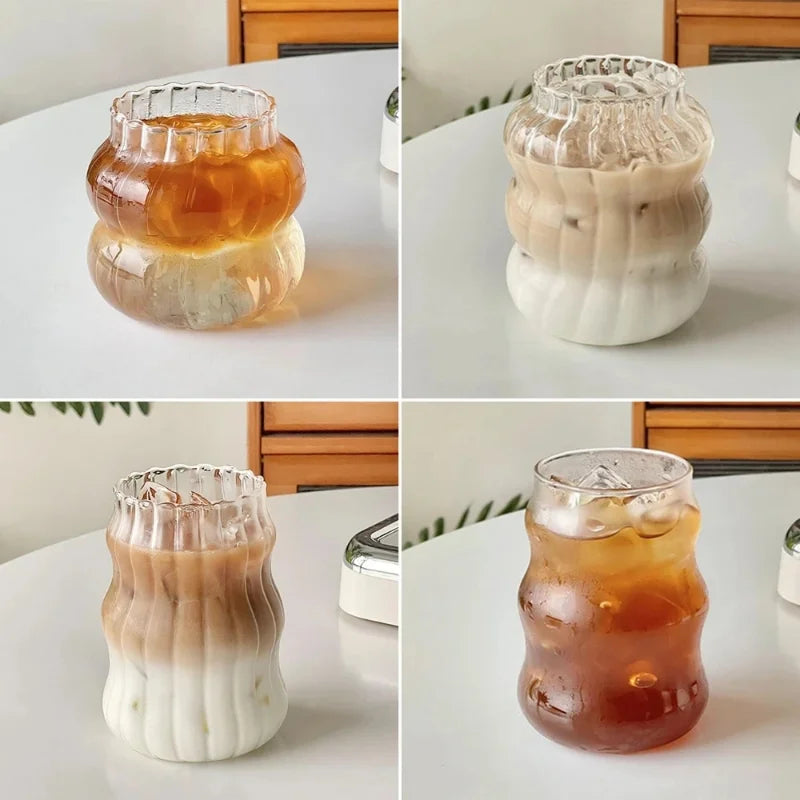 Ins Glass Cup Heat-resistant Tumbler Drinkware Transparent Tea Juice Milk Coffee Mug Home Water Glasses Stripe Mug 410/650/530ml