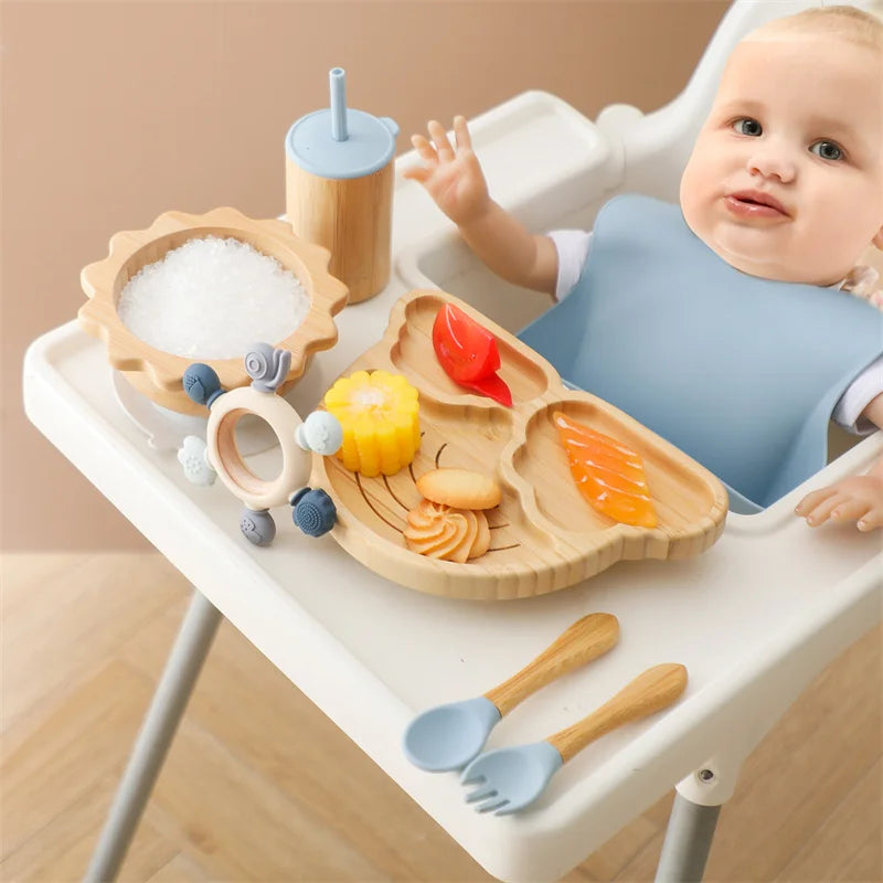 7pcs Silicone Baby Feeding Set Baby Feeding Supplies Kids Bamboo Dinnerware With Cup Children's Dishes Bowl Stuff Tableware Gift