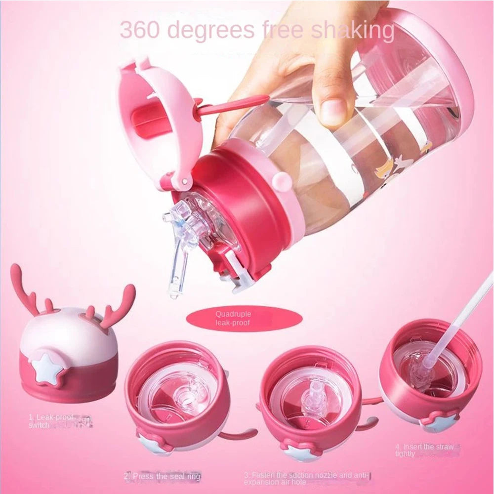 600ml Antler Creative Cartoon Baby Feeding Cups Portable Kids Sippy Cup Leakproof Water Bottles Children's  Drinkware