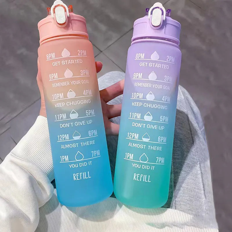 500ml Sports water Bottle High Temperature Resistant Graduated Straw Cup Rainbow Frosted Progressive Color Water Cup Plastic Cup