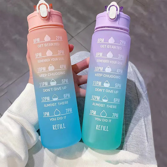 500ml Sports water Bottle High Temperature Resistant Graduated Straw Cup Rainbow Frosted Progressive Color Water Cup Plastic Cup