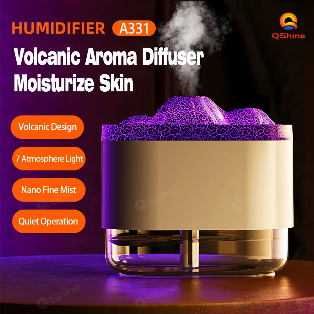 300ML 7 Colorful Lights Volcano Flame Diffuser Volcano Humidifier Diffuser Essential Oils Mini Diffuser Aroma Diffuser for Home