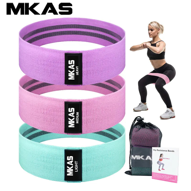 MKAS 3PCS Fitness Rubber Band Elastic Yoga Resistance Bands Set Hip Circle Expander Bands Gym Fitness Booty Band Home Workout