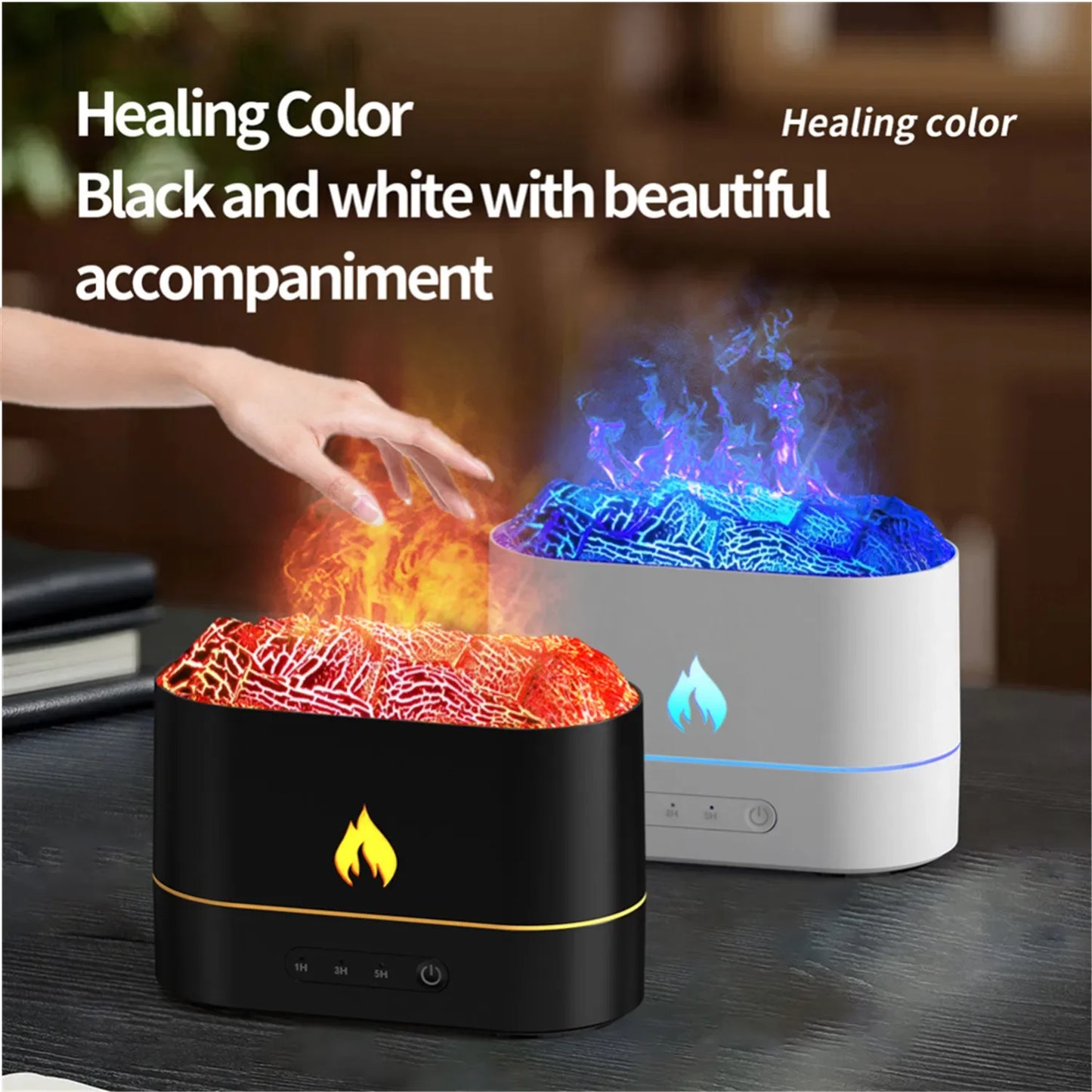 New 250ml Simulated Volcano Air Humidifier Colorful Fire Flame Light Timer Waterless Auto-Off Essential Oil Aroma Diffuser Home