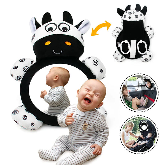 Baby Mirror Toys Multi-Function High Contrast Black and White Baby Toy Infant Soft Mirror Tummy Time Easy to Install Infant Toys