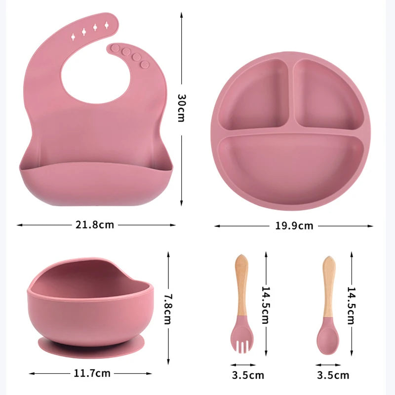 Children's Dishes Set Baby Silicone 5/8-piece Tableware Set Suction Cups Forks Spoons Bibs Straws Cups Mother and Baby Supplies